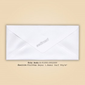 9,5x20cm Beyaz 1.Hamur Zarf 90gr/m²