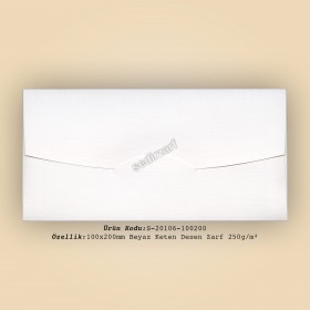 10x20cm Beyaz Keten Desen Zarf 250gr/m²