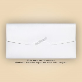 10x20cm Beyaz Mat Kuşe Zarf 250gr/m²