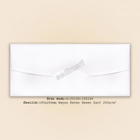 10,5x24cm Beyaz Keten Desen Zarf 250gr/m²