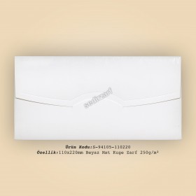 11x22cm Beyaz Mat Kuşe Zarf 250gr/m²