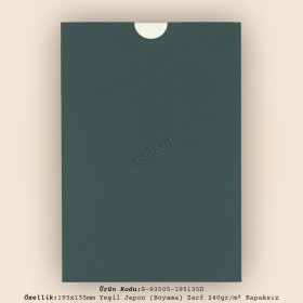 19,5x13,5cm Yeşil Japon Bristol (Boyama) Zarf 240gr/m² Kapaksız